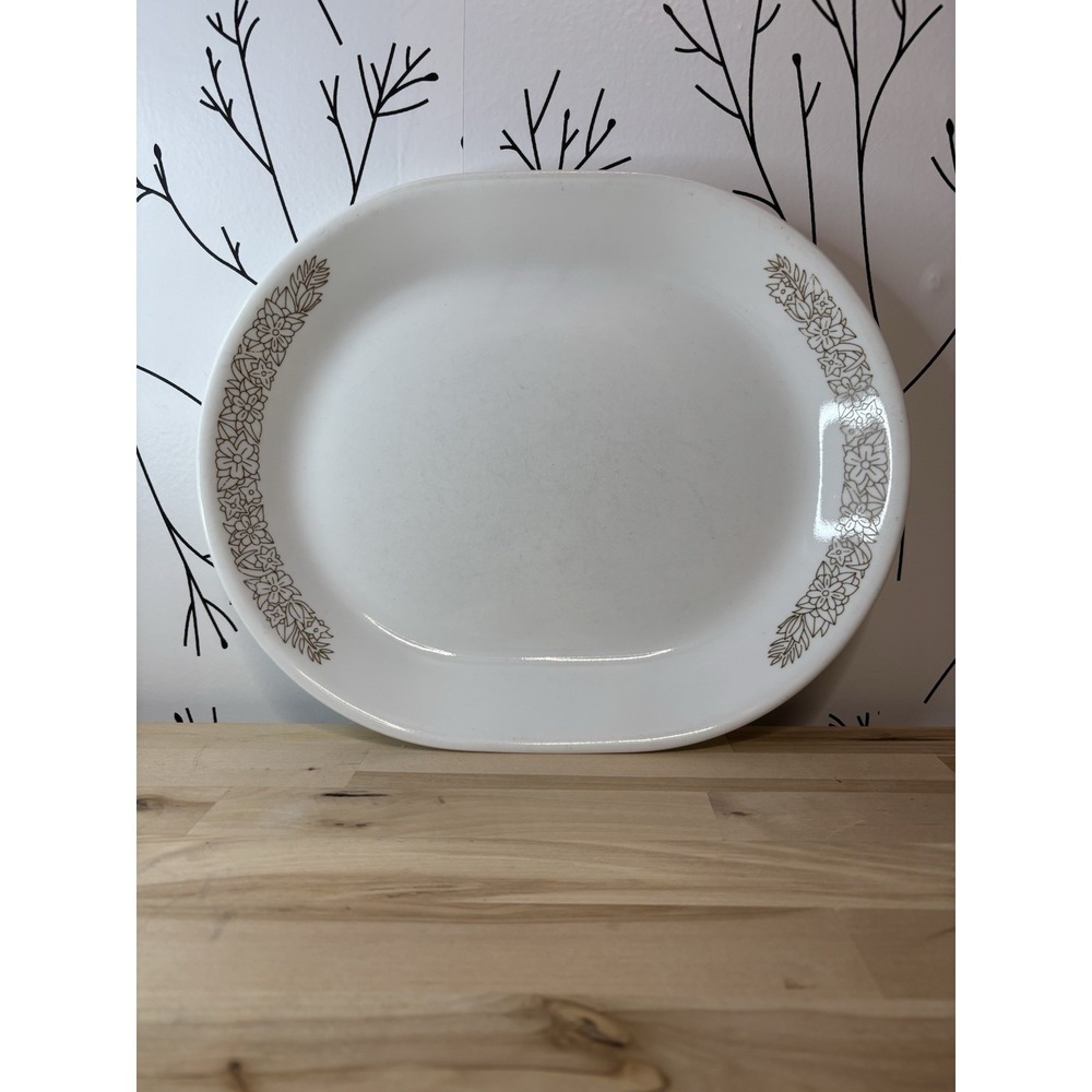 VTG Corelle by Corning Woodland Brown Oval Glass Platter 12"
